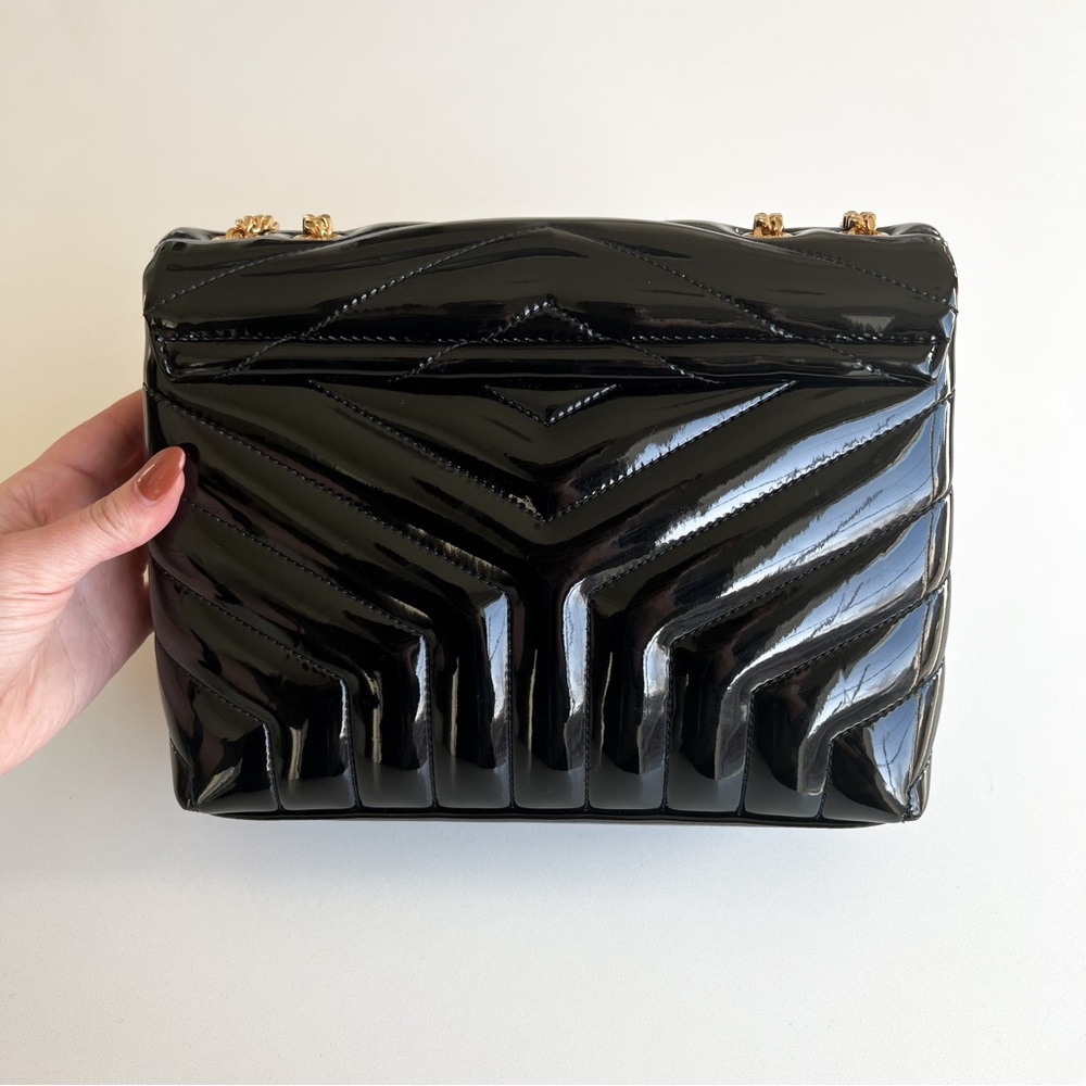 Saint Laurent (YSL) Black and Gold Patent Shoulder Bag -Worn 1X - Picture 8 of 16